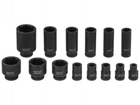 NASADKI UDAROWE KLUCZE NASADOWE DŁUGIE 1/2" 10-36MM 6-KĄTNE 14EL CR-MO 78MM