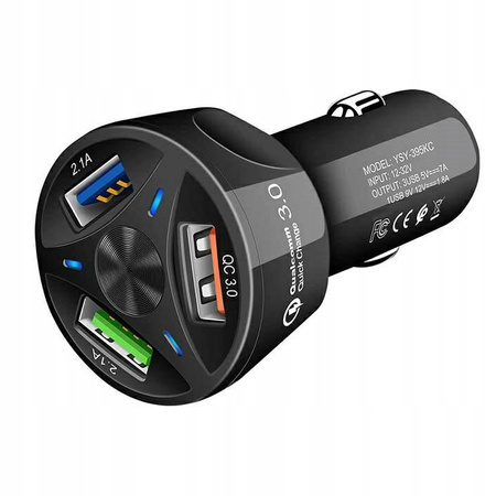 Ładowarka samochodowa QUICK CHARGE 3 porty USB LED