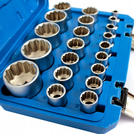 KLUCZE NASADOWE 1/2 NASADKI SPLINE 12 KĄTNE DWUNASTOKĄTNE 8-36mm ZESTAW 21e