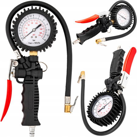 PISTOLET POMPKA DO POMPOWANIA KÓŁ Z MANOMETREM DO KOMPRESORA DUŻY 12 BAR
