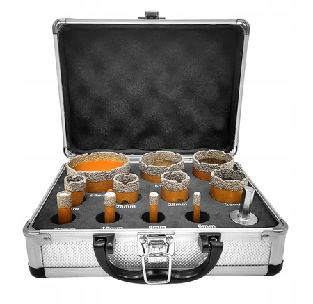 Zestaw Otwornic Diamentowych do gresu M14 6-68 mm - 11 sztuk + Adapter HEX