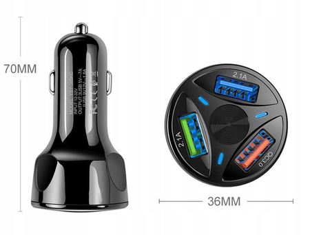 Ładowarka samochodowa QUICK CHARGE 3 porty USB LED
