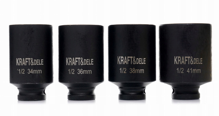 Nasadki udarowe 1/2" 6-kątne 34 36 38 41 mm komplet 4 szt CrMo