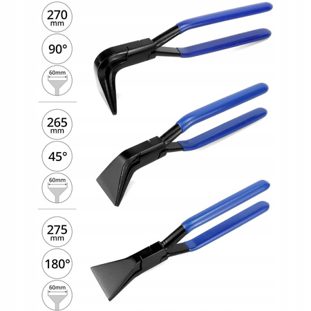 SZCZYPCE DEKARSKIE DO GIĘCIA BLACHY 3x CĘGI ZESTAW 3 SZTUKI 180°, 90°, 45°S
