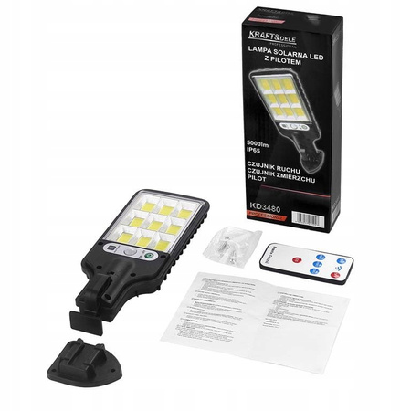 MOCNA LAMPA SOLARNA LED Z CZUJNIKIEM RUCHU I ZMIERZCHU OGRODOWA ULICZNA