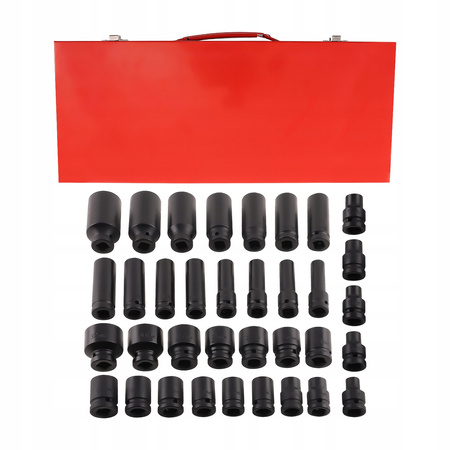 ZESTAW NASADEK UDAROWYCH GŁĘBOKICH I KRÓTKICH STAL CR-MO 1/2" 8-32