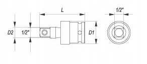 PRZEGUB KULOWY KULISTY UDAROWY NASADKI 1/2 1/4 3/8