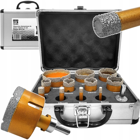 Zestaw Otwornic Diamentowych do gresu M14 6-68 mm - 11 sztuk + Adapter HEX
