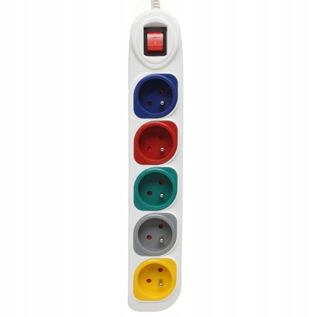 PRZEDŁUŻACZ 5 GNIAZD WYŁĄCZNIK ZABEZPIECZONY 5m