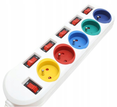 PRZEDŁUŻACZ 5 GNIAZD WYŁĄCZNIK ZABEZPIECZONY 3m