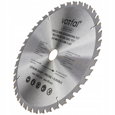 TARCZA TNĄCA PIŁA WIELOZADANIOWA TCT 250X25,4X40T DO KOMPOZYT DREWNA METALU