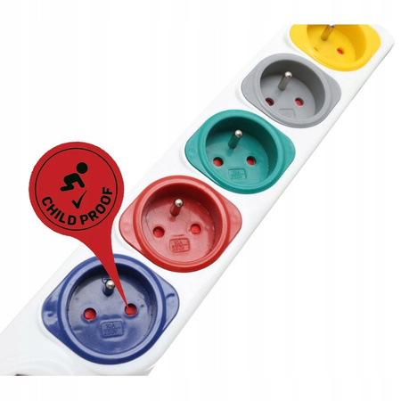 PRZEDŁUŻACZ 5 GNIAZD WYŁĄCZNIK ZABEZPIECZONY 5m