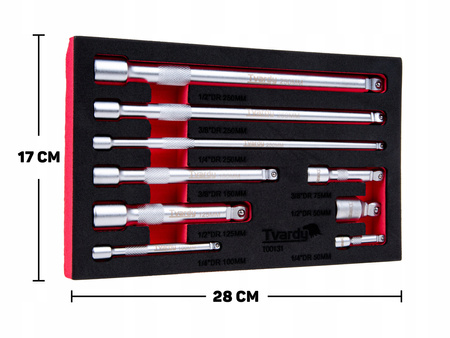 KOMPLET PRZEDŁUŻEK UCHYLNYCH 1/2" 1/3" 3/8" STAL CRV PRZEDŁUŻKA 9 EL. WKŁAD