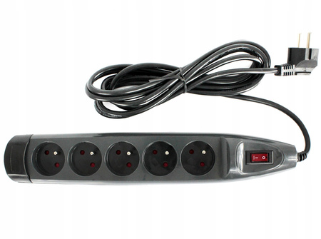 PRZEDŁUŻACZ 5 GNIAZD WYŁĄCZNIK LISTWA ZASILACZ 3m