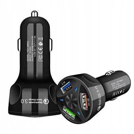 Ładowarka samochodowa QUICK CHARGE 3 porty USB LED