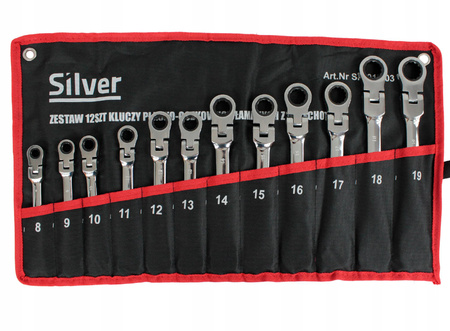 KLUCZE PŁASKO OCZKOWE Z GRZECHOTKĄ ŁAMANE 8-19mm 12 EL ZESTAW KLUCZY