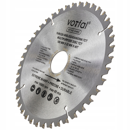 TARCZA TNĄCA PIŁA WIELOZADANIOWA TCT 180X32X40T DO KOMPOZYTU DREWNA METALU
