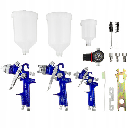 ZESTAW 3x PISTOLET LAKIERNICZY HVLP DYSZA 0,8 1,4 1,7 DO MALOWANIA REDUKTOR