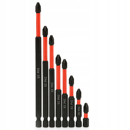 ZESTAW BITÓW BITY DŁUGIE MAGNETYCZNE UDAROWE KOMPLET DO WKRĘTARKI PH2 8szt