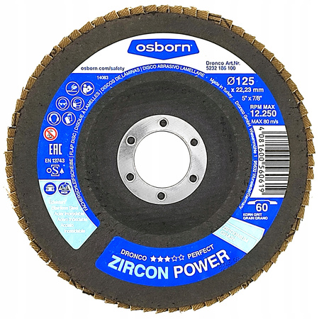 OSBORN ZIRCON POWER TARCZA LISTKOWA LAMELKOWA CYRKONOWA INOX 125mm GR60