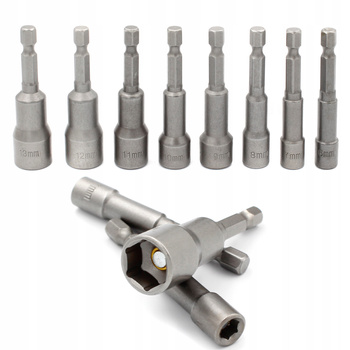 ZESTAW 8 KLUCZY NASADOWYCH MAGNETYCZNYCH DO WKRĘTARKI 6-13mm