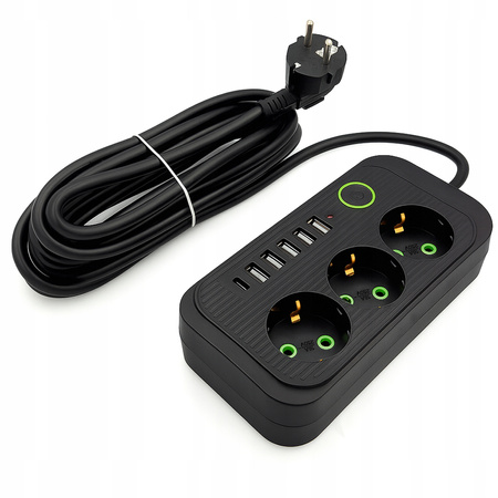 PRZEDŁUŻACZ LISTWA ZASILAJĄCA WŁĄCZNIK 5x USB + 3 GNIAZDA + USB TYP-C 5m