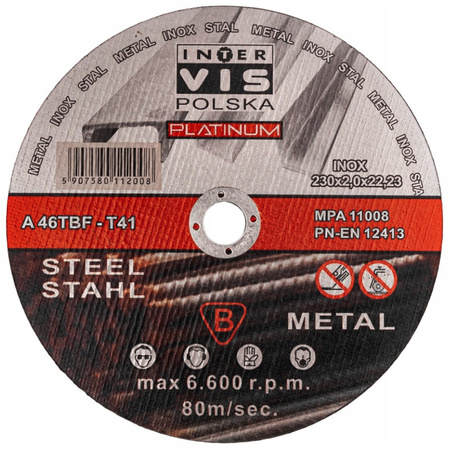 TARCZA DO CIĘCIA METALU STALI 230 mm 2,0 mm 22,23mm INOX MOCNE 25 szt