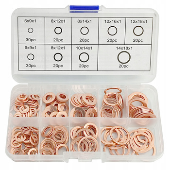 PODKŁADKI MIEDZIANE ZESTAW PODKŁADEK MIEDZIANYCH MIX M5 - M14 200 EL MIEDŹ