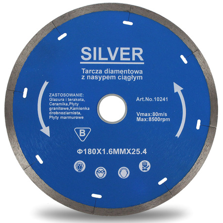 TARCZA DIAMENTOWA DO CERAMIKI 180x25.4x1.6 Silver