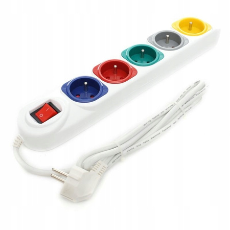 PRZEDŁUŻACZ 5 GNIAZD WYŁĄCZNIK ZABEZPIECZONY 5m