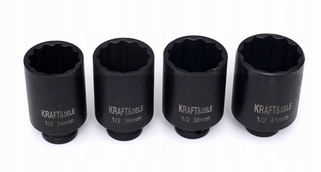 Nasadki udarowe 1/2" 12-kątne 34 36 38 41 mm komplet 4 szt CrMo