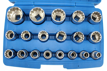 ZESTAW KLUCZY SPLINE Z NASADKĄ 1/2" 19el.