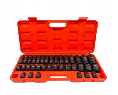 ZESTAW NASADEK UDAROWYCH GŁĘBOKICH I KRÓTKICH STAL CR-MO 1/2" 8-32