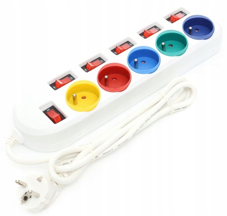 PRZEDŁUŻACZ 5 GNIAZD WYŁĄCZNIK ZABEZPIECZONY 3m