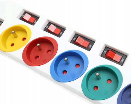 PRZEDŁUŻACZ 5 GNIAZD WYŁĄCZNIK ZABEZPIECZONY 5m cz