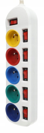 PRZEDŁUŻACZ 5 GNIAZD WYŁĄCZNIK ZABEZPIECZONY 3m