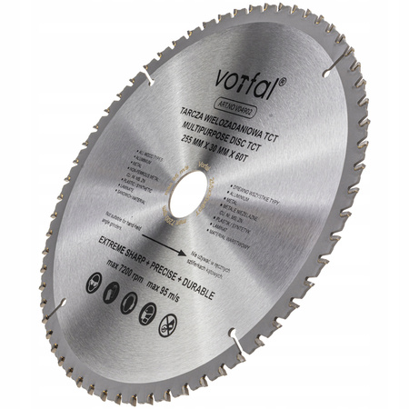 TARCZA TNĄCA PIŁA WIELOZADANIOWA TCT 255X30X60T DO KOMPOZYTU DREWNA METALU