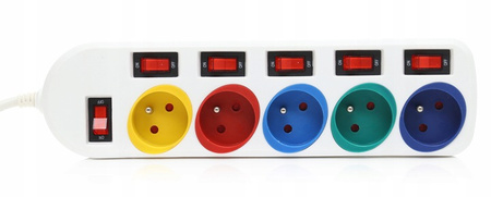 PRZEDŁUŻACZ 5 GNIAZD WYŁĄCZNIK ZABEZPIECZONY 5m cz