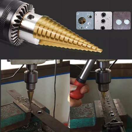 WIERTŁA STOŻKOWE STOPNIOWE DO METALU DREWNA PLASTIKU BLACH 4-32 MM HEX