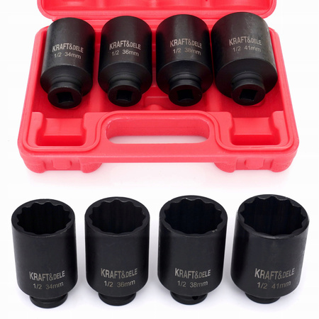 Nasadki udarowe 1/2" 12-kątne 34 36 38 41 mm komplet 4 szt CrMo