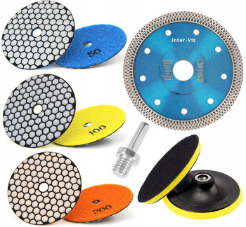 TARCZE ZESTAW DO CIĘCIA I SZLIFOWANIA GRESU PŁYTEK CERAMIKI SPIEKU +ADAPTER