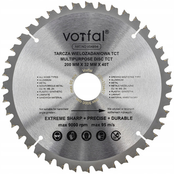 TARCZA TNĄCA PIŁA WIELOZADANIOWA TCT 200X32X40T DO KOMPOZYTU DREWNA METALU