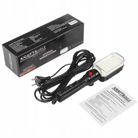 Latarka warsztatowa Lampka LED 15W - 30 diod, hak, magnes, przewód 5m