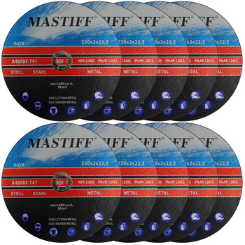 TARCZA DO CIĘCIA METALU STALI inox 230 x 2,0 x 22,2 MASTIFF ZESTAW 10szt