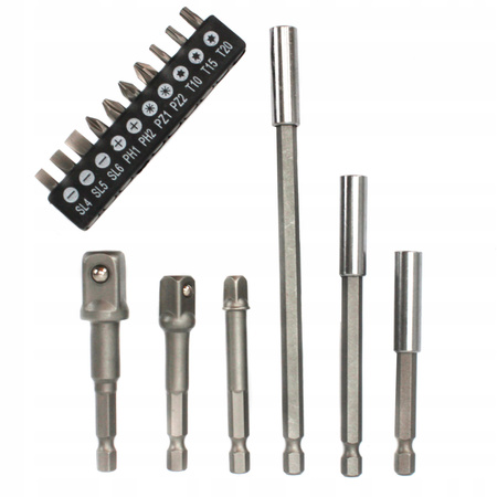 ZESTAW ADAPTERÓW DŁUGICH DO WIERTARKI 1/2 3/8 1/4