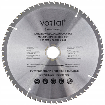 TARCZA TNĄCA PIŁA WIELOZADANIOWA TCT 255X30X60T DO KOMPOZYTU DREWNA METALU