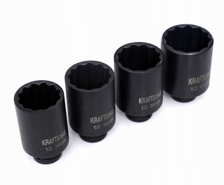 Nasadki udarowe 1/2" 12-kątne 34 36 38 41 mm komplet 4 szt CrMo