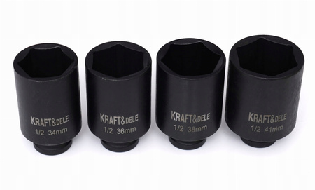 Nasadki udarowe 1/2" 6-kątne 34 36 38 41 mm komplet 4 szt CrMo