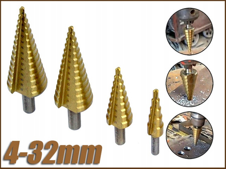 ZESTAW WIERTŁO STOPNIOWE STOŻKOWE TYTAN 4-32mm 4el