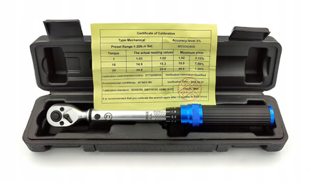 KLUCZ DYNAMOMETRYCZNY Z BLOKADĄ PRECYZYJNY CERTYFIKAT KALIBRACJI 1-25NM 1/4